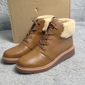 Clarks Mahogany Leather Fur Trim Waterproof Ankle‎ Boots Womens 7.5M